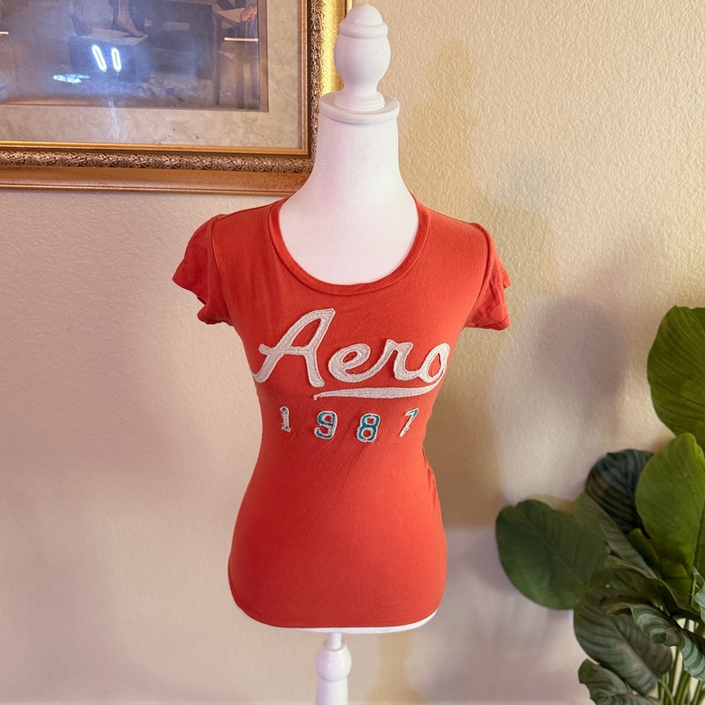 Vintage Y2K Babydoll Orange Aeropostale Embroidered Shirt
